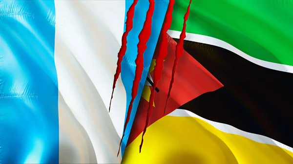 Guatemala Mozambique Flags Scar Concept Waving Flag Rendering Guatemala Mozambique — Stock Photo, Image