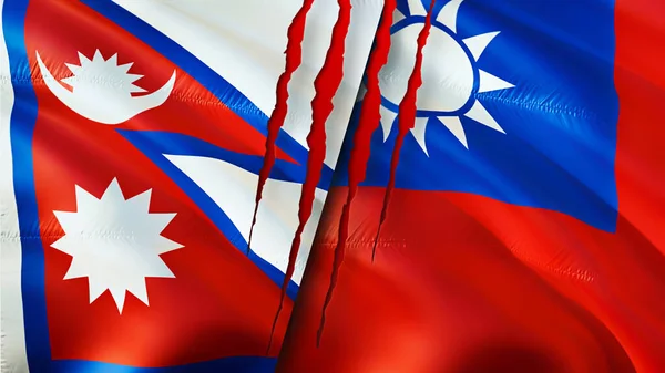 Флаги Непала Тайваня Шрамом Флажок Рендеринг Концепция Конфликта Между Непалом — стоковое фото