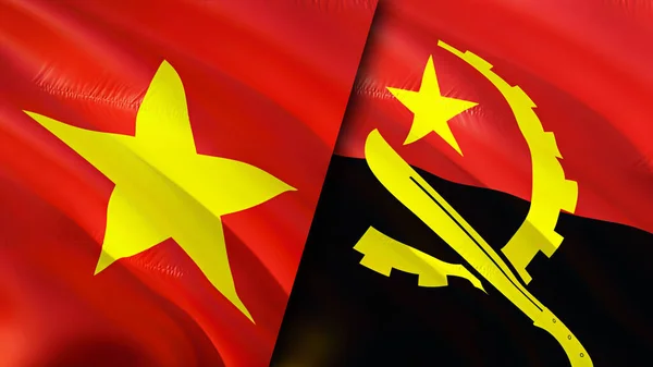 Vietnam Angola Vlajky Jizva Konceptu Vlnění Vlajky Vykreslování Koncept Konfliktu — Stock fotografie