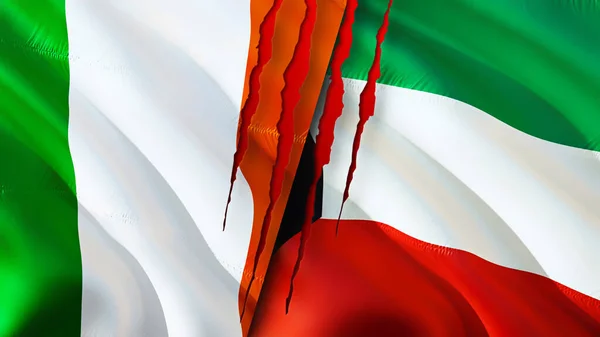 Írország Kuvait Zászlók Heg Koncepció Lengő Zászló Renderelés Írország Kuvait — Stock Fotó