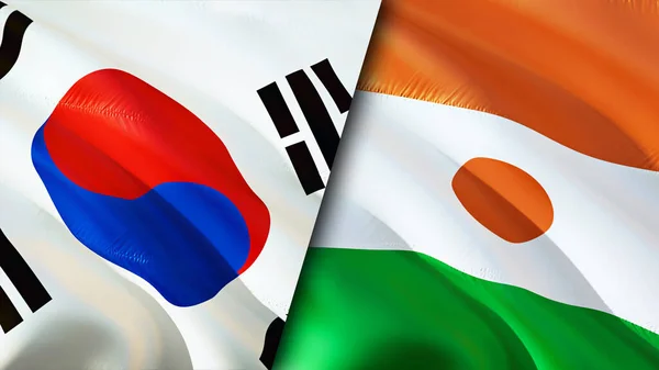 Banderas Corea Del Sur Níger Diseño Banderas Waving Corea Del — Foto de Stock