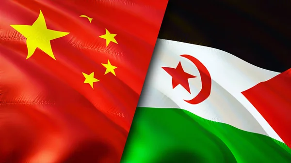 China and Western Sahara flags. 3D Waving flag design. China Western Sahara flag, picture, wallpaper. China vs Western Sahara image,3D rendering. China Western Sahara relations alliance an