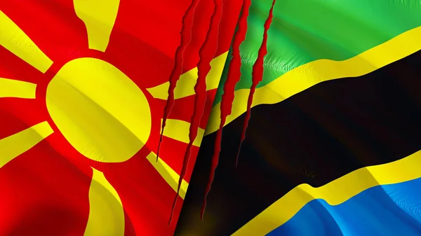 North Macedonia Tanzania Flags Scar Concept Waving Flag Rendering North — Stock Photo, Image