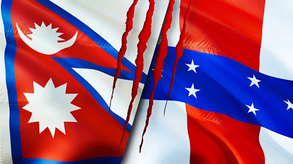 Nepal Hollanda Antilleri Yara Izi Olan Bayraklar Dalgalanan Bayrak Boyutlu — Stok fotoğraf