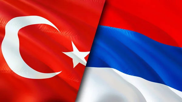 Törökország Szerbia Zászlói Integető Zászló Design Törökország Szerbia Zászló Kép — Stock Fotó