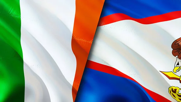 Ireland and American Samoa flags. 3D Waving flag design. Ireland American Samoa flag, picture, wallpaper. Ireland vs American Samoa image,3D rendering. Ireland American Samoa relations war allianc