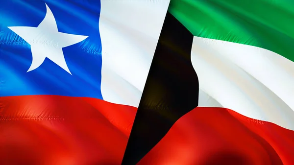 Chile and Kuwait flags. 3D Waving flag design. Chile Kuwait flag, picture, wallpaper. Chile vs Kuwait image,3D rendering. Chile Kuwait relations alliance and Trade,travel,tourism concep