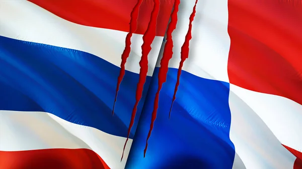タイとパナマは傷の概念でフラグを立てます 旗を振って3Dレンダリング タイとパナマの紛争の概念 タイパナマ関係の概念 タイとパナマの危機戦争攻撃コンプ — ストック写真