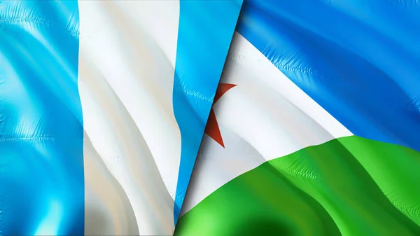 Guatemala and Djibouti flags. 3D Waving flag design. Guatemala Djibouti flag, picture, wallpaper. Guatemala vs Djibouti image,3D rendering. Guatemala Djibouti relations war alliance concept.Trade