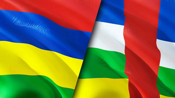 Mauritius and Central African Republic flags. 3D Waving flag design. Mauritius Central African Republic flag, picture, wallpaper. Mauritius vs Central African Republic image,3D rendering. Mauritiu