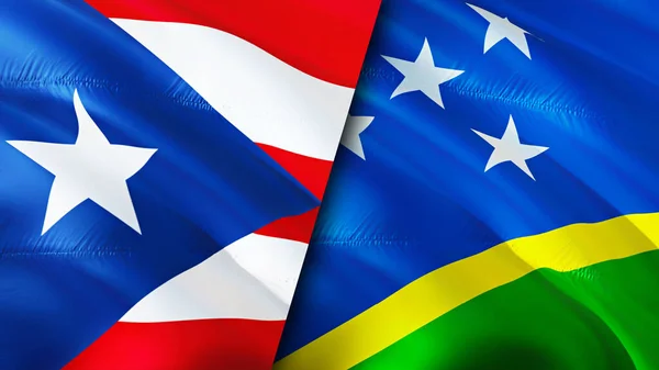 Puerto Rico and Solomon Islands flags. 3D Waving flag design. Puerto Rico Solomon Islands flag, picture, wallpaper. Puerto Rico vs Solomon Islands image,3D rendering. Puerto Rico Solomon Island