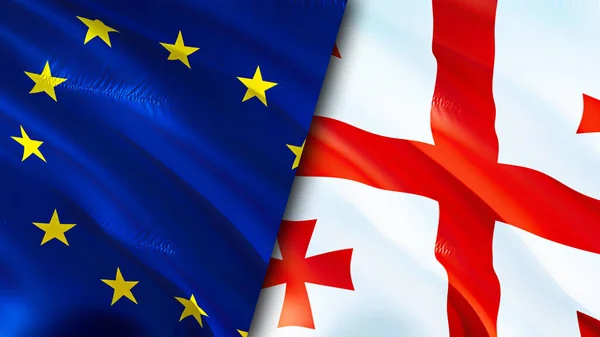 European Union and Georgia flags. 3D Waving flag design. European Union Georgia flag, picture, wallpaper. European Union vs Georgia image,3D rendering. European Union Georgia relations alliance an