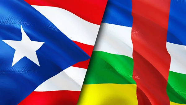 Puerto Rico and Central African Republic flags. 3D Waving flag design. Puerto Rico Central African Republic flag, picture, wallpaper. Puerto Rico vs Central African Republic image,3D rendering