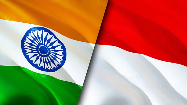 India Monaco Vlaggen Waving Vlag Ontwerp Indië Monaco Vlag Foto — Stockfoto