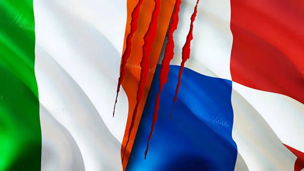 Ierland Panama Vlaggen Met Litteken Concept Wuivende Vlag Rendering Conflictconcept — Stockfoto