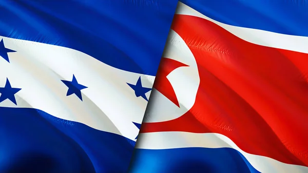 Honduras and North Korea flags. 3D Waving flag design. Honduras North Korea flag, picture, wallpaper. Honduras vs North Korea image,3D rendering. Honduras North Korea relations alliance an