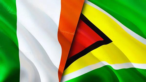 Banderas Irlanda Guyana Diseño Banderas Waving Irlanda Guyana Bandera Foto —  Fotos de Stock