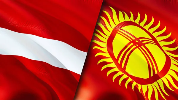 Bandiere Lettonia Kirghizistan Progettazione Bandiera Sventolante Lettonia Kirghizistan Bandiera Immagine — Foto Stock