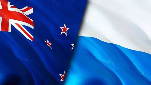 新西兰和圣马力诺的国旗 3D波浪旗帜设计 新西兰圣马力诺国旗 新西兰对圣马力诺图像 3D渲染 新西兰圣马力诺关系战争联盟C — 图库照片