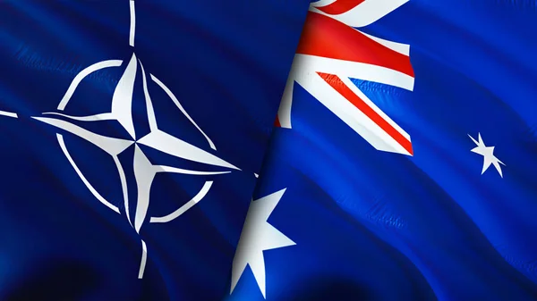 NATO and Australia flags. 3D Waving flag design. Australia NATO flag, picture, wallpaper. NATO vs Australia image,3D rendering. NATO Australia relations alliance and Trade,travel,tourism concep