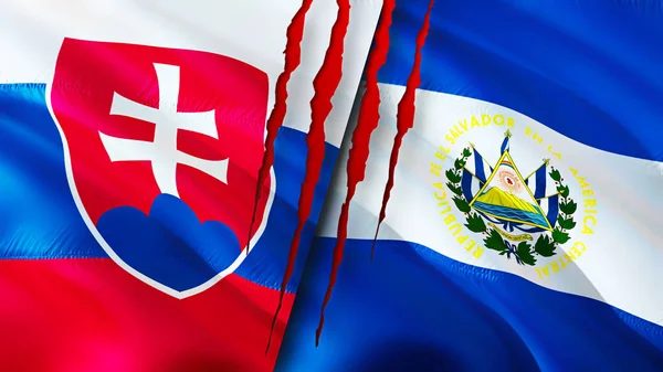 Flaggen Der Slowakei Und Salvadors Mit Narbenkonzept Fahnenschwenken Rendering Konfliktkonzept — Stockfoto