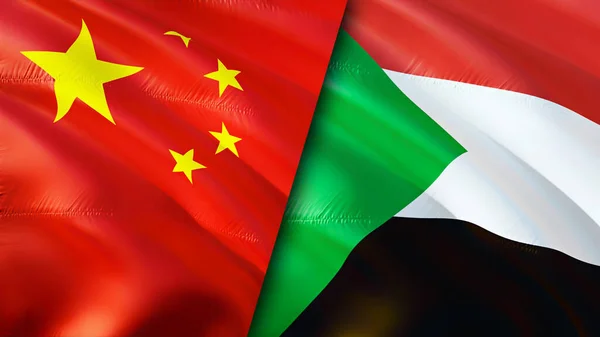 China and Sudan flags. 3D Waving flag design. China Sudan flag, picture, wallpaper. China vs Sudan image,3D rendering. China Sudan relations alliance and Trade,travel,tourism concep