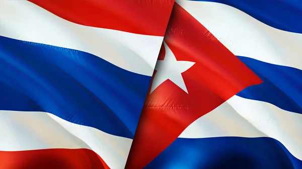 Bandeiras Tailândia Cuba Acenando Design Bandeira Tailândia Cuba Bandeira Foto — Fotografia de Stock