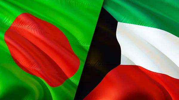 Bangladesh Kuwait Flags Waving Flag Design Bangladesh Kuwait Flag Picture — Stock Photo, Image