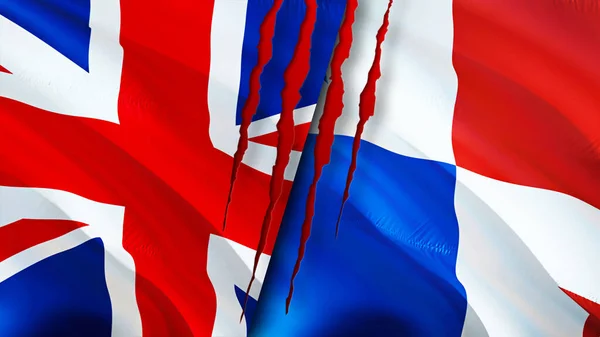 イギリスとパナマは傷の概念でフラグを立てます 旗を振って3Dレンダリング イギリスとパナマの紛争の概念 イギリスパナマ関係の概念 イギリスとパナマの国旗 — ストック写真
