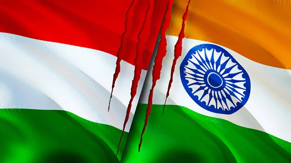 Magyarország India Hegkoncepcióval Jelöli Zászlót Lengő Zászló Renderelés Magyarország India — Stock Fotó