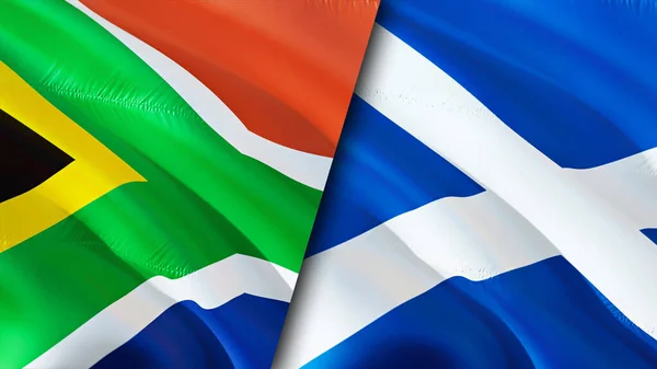 South Africa and Scotland flags. 3D Waving flag design. South Africa Scotland flag, picture, wallpaper. South Africa vs Scotland image,3D rendering. South Africa Scotland relations alliance an