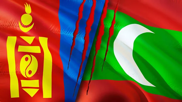 Μογγολία Και Μαλδίβες Σημαίες Ουλή Έννοια Κυματιστή Σημαία Τρισδιάστατη Απόδοση — Φωτογραφία Αρχείου