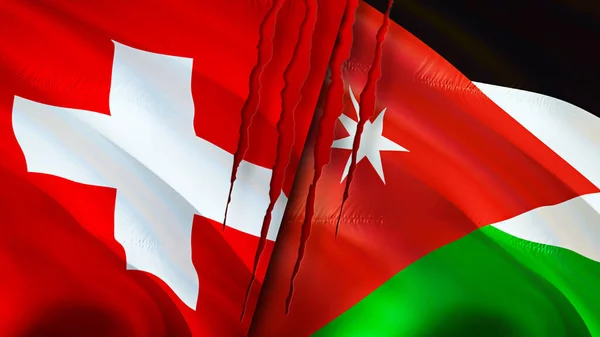 Zwitserland Jordanië Vlaggen Met Litteken Concept Wuivende Vlag Weergave Zwitserland — Stockfoto