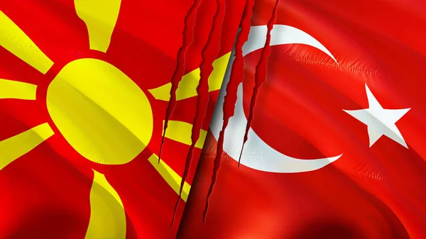 Norra Makedonien Och Turkiet Flaggor Med Ärr Koncept Viftar Med — Stockfoto