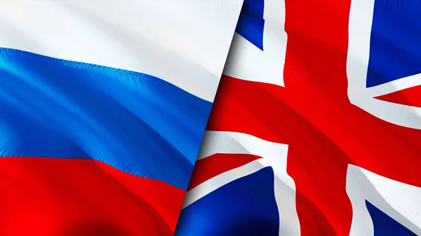 Russia and United Kingdom flags. 3D Waving flag design. Russia United Kingdom flag, picture, wallpaper. Russia vs United Kingdom image,3D rendering. Russia United Kingdom relations alliance an