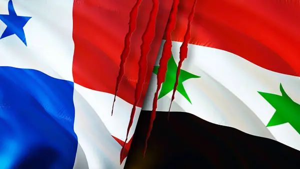 Panama Syrien Flag Med Koncept Vink Flag Rendering Konfliktkonceptet Panama - Stock-foto