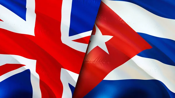 United Kingdom and Cuba flags. 3D Waving flag design. United Kingdom Cuba flag, picture, wallpaper. United Kingdom vs Cuba image,3D rendering. United Kingdom Cuba relations alliance an