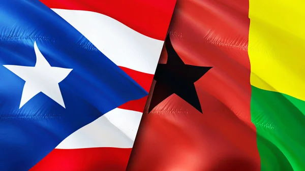 Puerto Rico and Guinea Bissau flags. 3D Waving flag design. Puerto Rico Guinea Bissau flag, picture, wallpaper. Puerto Rico vs Guinea Bissau image,3D rendering. Puerto Rico Guinea Bissau relation