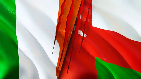 Ireland Oman Flags Scar Concept Waving Flag Rendering Ireland Oman — Stock Photo, Image