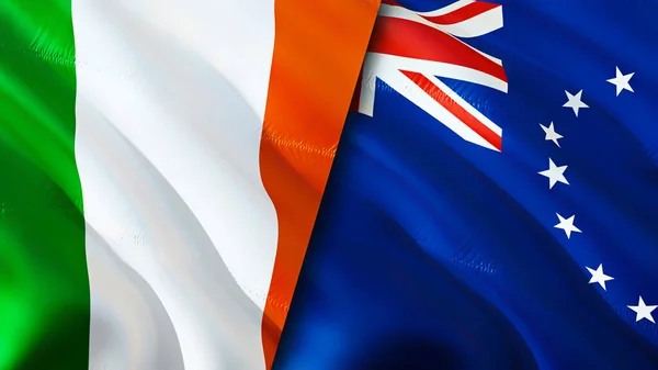 Irland Und Cook Islands Flaggen Fahnenschwenken Irland Cook Islands Flagge — Stockfoto