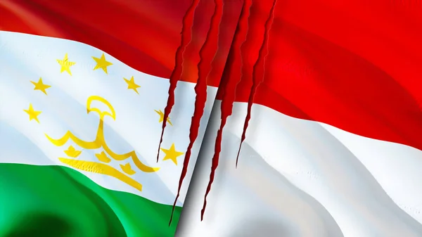 Tádzsikisztán Monaco Zászlók Sebhely Koncepcióval Lengő Zászló Renderelés Tádzsikisztán Monaco — Stock Fotó