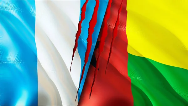Guatemala and Guinea Bissau flags with scar concept. Waving flag 3D rendering. Guatemala and Guinea Bissau conflict concept. Guatemala Guinea Bissau relations concept. flag of Guatemala and Guine