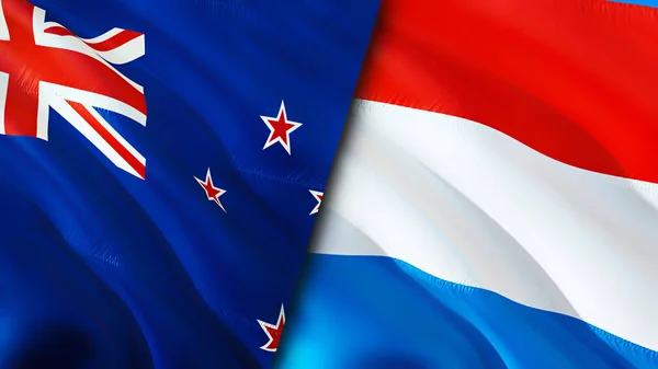 New Zealand and Luxembourg flags. 3D Waving flag design. New Zealand Luxembourg flag, picture, wallpaper. New Zealand vs Luxembourg image,3D rendering. New Zealand Luxembourg relations war allianc