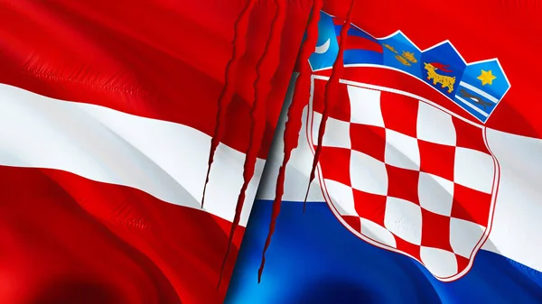라트비아와 크로아티아의 국기에는 흉터가 웨이브 플래그 렌더링 라트비아와 크로아티아의 개념이다 — 스톡 사진