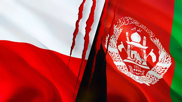 Poland Afghanistan Flags Scar Concept Waving Flag Rendering Poland Afghanistan — Stock Photo, Image