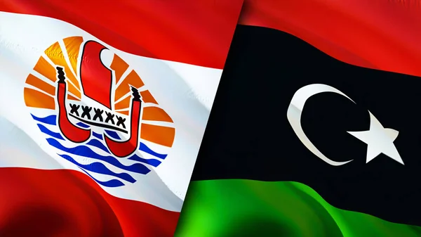 French Polynesia and Libya flags. 3D Waving flag design. French Polynesia Libya flag, picture, wallpaper. French Polynesia vs Libya image,3D rendering. French Polynesia Libya relations alliance an