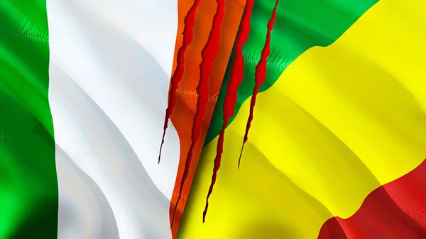 Σημαίες Της Ιρλανδίας Και Του Κονγκό Ουλή Έννοια Κυματιστή Σημαία — Φωτογραφία Αρχείου