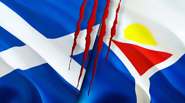 Escocia San Martín Banderas Con Concepto Cicatriz Bandera Ondeante Representación — Foto de Stock