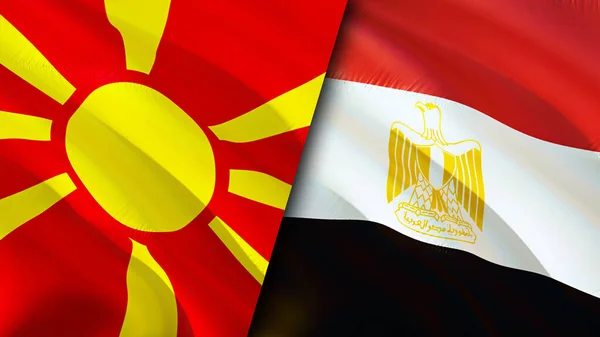 North Macedonia and Egypt flags. 3D Waving flag design. North Macedonia Egypt flag, picture, wallpaper. North Macedonia vs Egypt image,3D rendering. North Macedonia Egypt relations alliance an