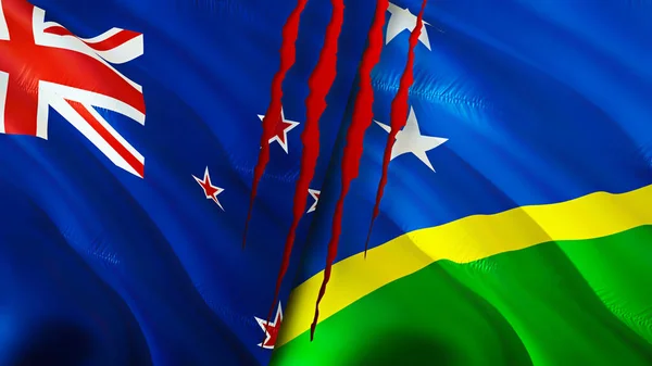 Zéland Salamon Szigetek Zászlók Heg Koncepció Lengő Zászló Renderelés Zéland — Stock Fotó